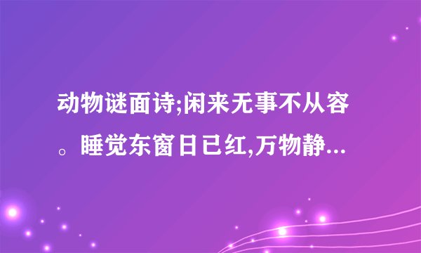 动物谜面诗;闲来无事不从容。睡觉东窗日已红,万物静观皆自得,回时佳兴与人同