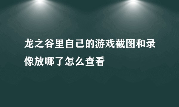 龙之谷里自己的游戏截图和录像放哪了怎么查看