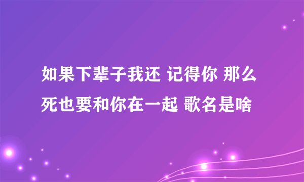如果下辈子我还 记得你 那么死也要和你在一起 歌名是啥