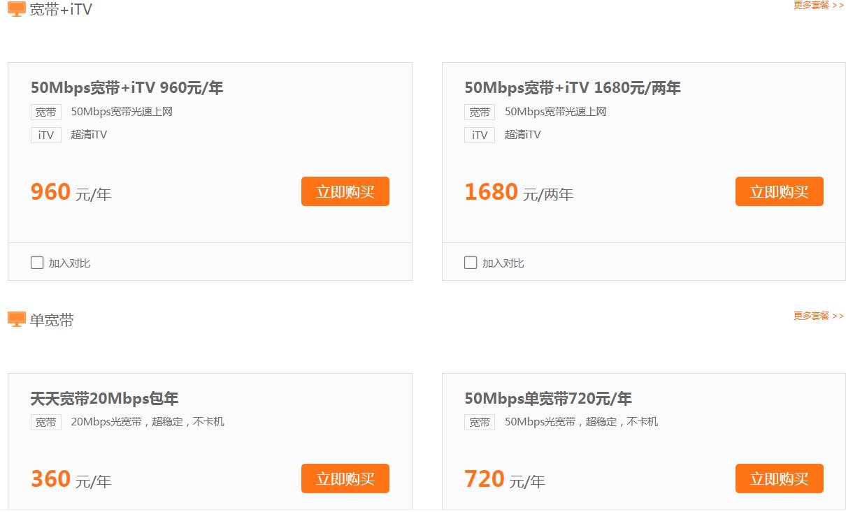 中国电信的宽带套餐目前有哪些套餐?