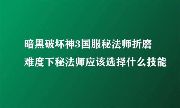 暗黑破坏神3国服秘法师折磨难度下秘法师应该选择什么技能