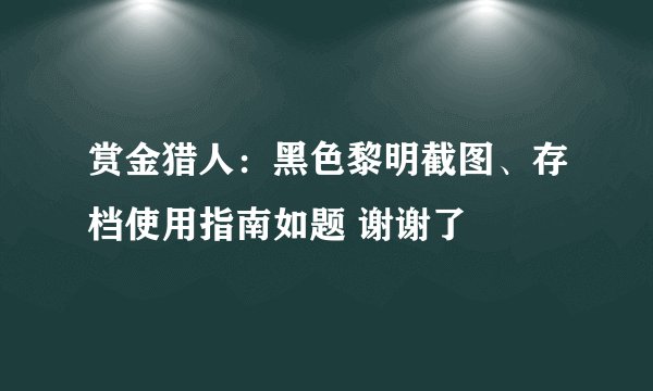 赏金猎人：黑色黎明截图、存档使用指南如题 谢谢了