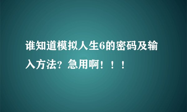 谁知道模拟人生6的密码及输入方法？急用啊！！！