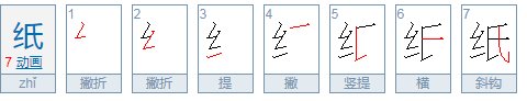 纸字的笔顺笔画顺序