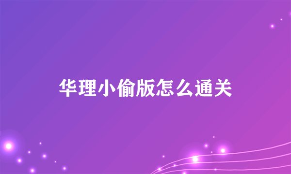 华理小偷版怎么通关