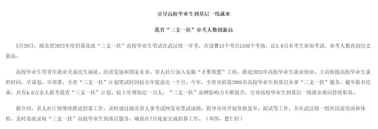 2023年湖北三支一扶成绩公布时间