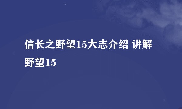 信长之野望15大志介绍 讲解野望15