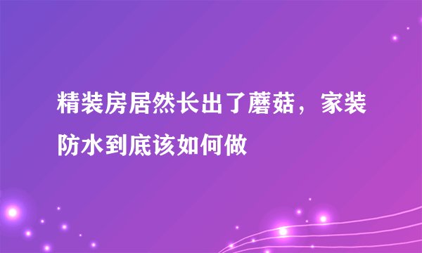 精装房居然长出了蘑菇，家装防水到底该如何做
