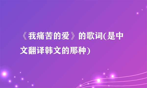 《我痛苦的爱》的歌词(是中文翻译韩文的那种)