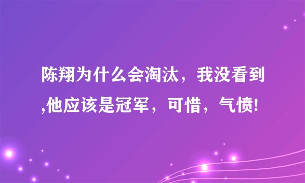 陈翔为什么会淘汰，我没看到,他应该是冠军，可惜，气愤!
