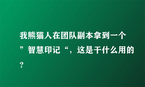 我熊猫人在团队副本拿到一个”智慧印记“，这是干什么用的？