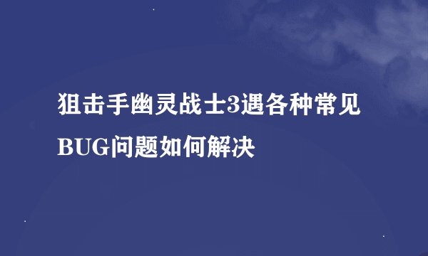 狙击手幽灵战士3遇各种常见BUG问题如何解决
