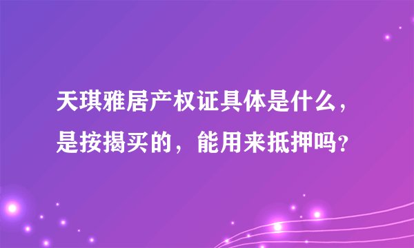 天琪雅居产权证具体是什么，是按揭买的，能用来抵押吗？