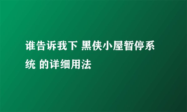谁告诉我下 黑侠小屋暂停系统 的详细用法
