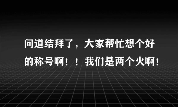 问道结拜了，大家帮忙想个好的称号啊！！我们是两个火啊！