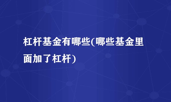 杠杆基金有哪些(哪些基金里面加了杠杆)