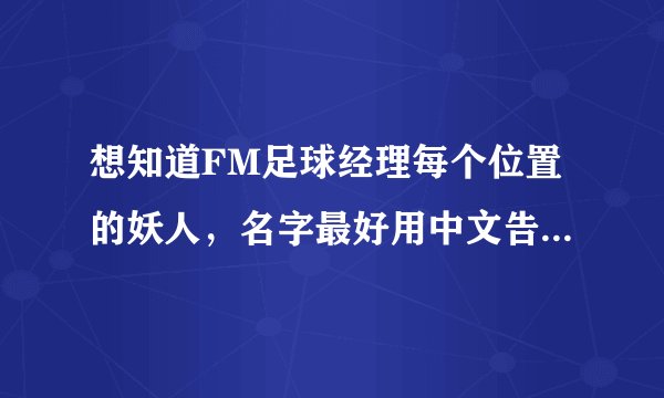 想知道FM足球经理每个位置的妖人，名字最好用中文告诉我，英文也行