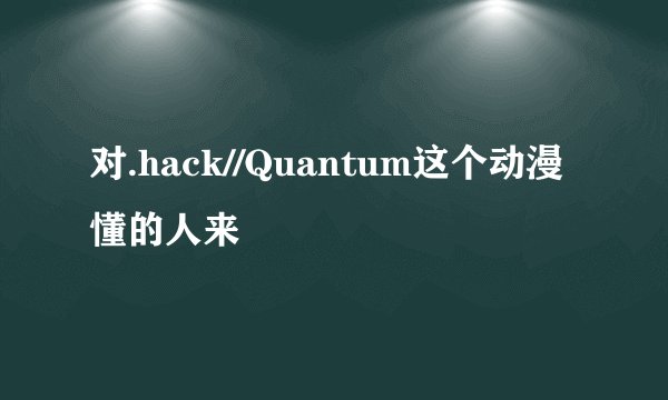 对.hack//Quantum这个动漫懂的人来