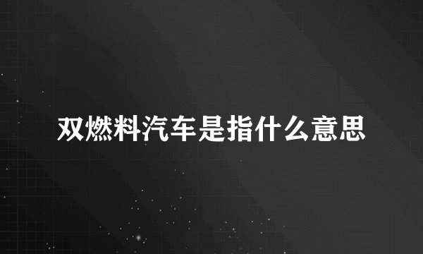 双燃料汽车是指什么意思