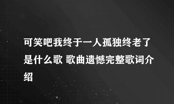 可笑吧我终于一人孤独终老了是什么歌 歌曲遗憾完整歌词介绍