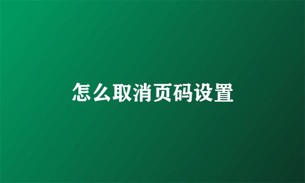 怎么取消页码设置