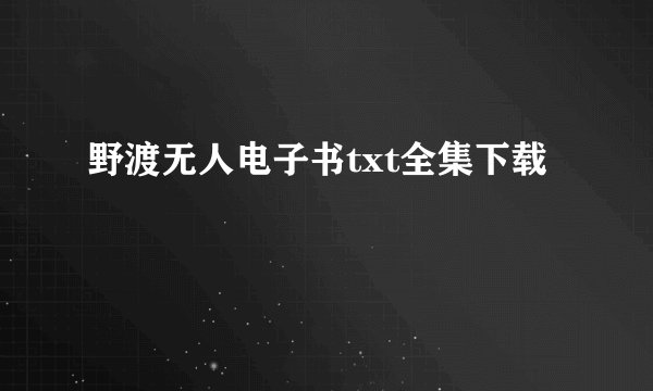 野渡无人电子书txt全集下载