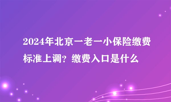 2024年北京一老一小保险缴费标准上调？缴费入口是什么