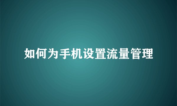 如何为手机设置流量管理