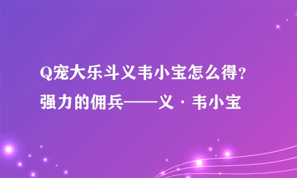 Q宠大乐斗义韦小宝怎么得？强力的佣兵——义·韦小宝