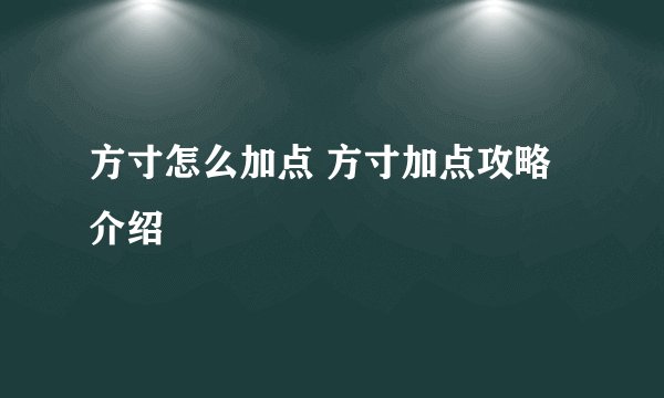 方寸怎么加点 方寸加点攻略介绍