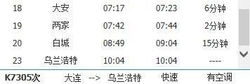 大连到白城火车K7305次列车途径什么站，K7305十大连到哪个城市的中点？
