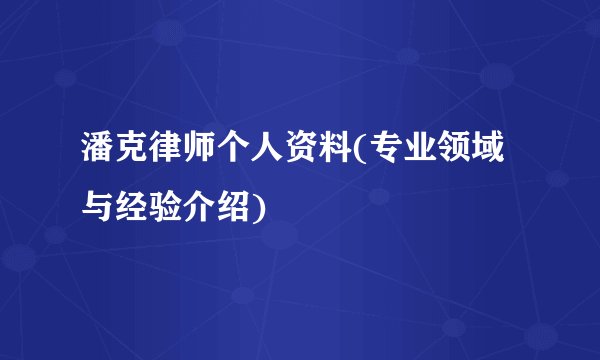 潘克律师个人资料(专业领域与经验介绍)