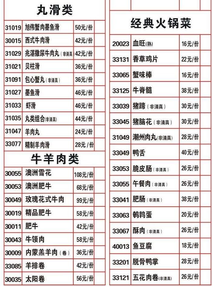 海底捞火锅菜单求指导！