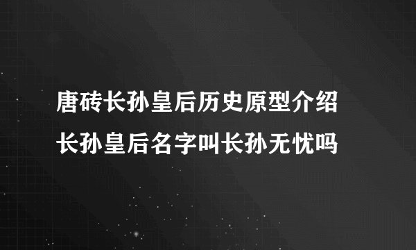 唐砖长孙皇后历史原型介绍 长孙皇后名字叫长孙无忧吗