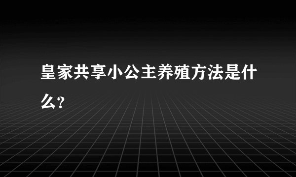 皇家共享小公主养殖方法是什么？