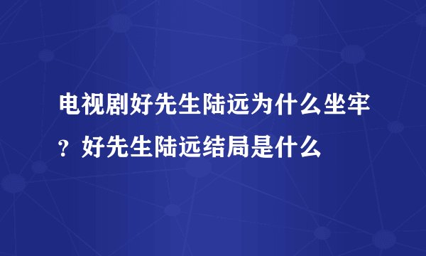 电视剧好先生陆远为什么坐牢？好先生陆远结局是什么