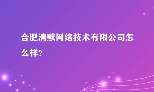 合肥清默网络技术有限公司怎么样？