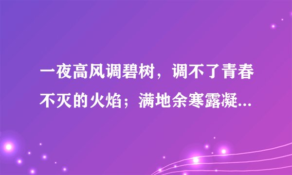 一夜高风调碧树，调不了青春不灭的火焰；满地余寒露凝香，凝不住你绝美的年华的意思