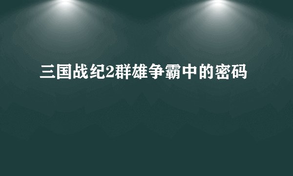 三国战纪2群雄争霸中的密码