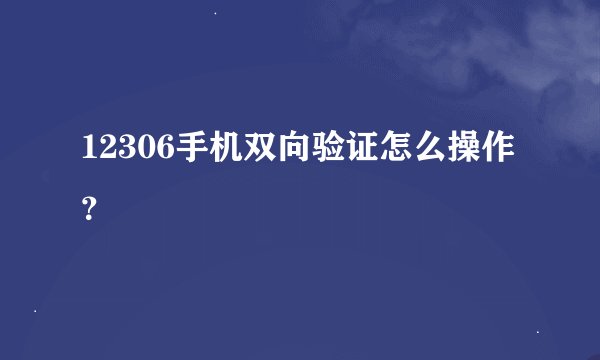 12306手机双向验证怎么操作?