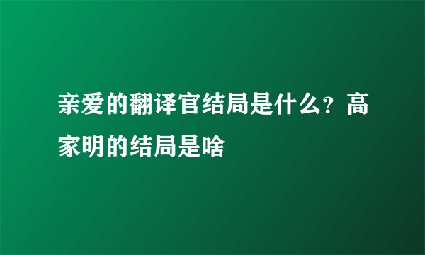 亲爱的翻译官结局是什么？高家明的结局是啥