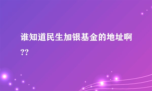 谁知道民生加银基金的地址啊??
