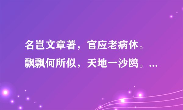 名岂文章著，官应老病休。 飘飘何所似，天地一沙鸥。 这是谁的古诗