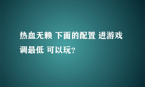 热血无赖 下面的配置 进游戏调最低 可以玩？