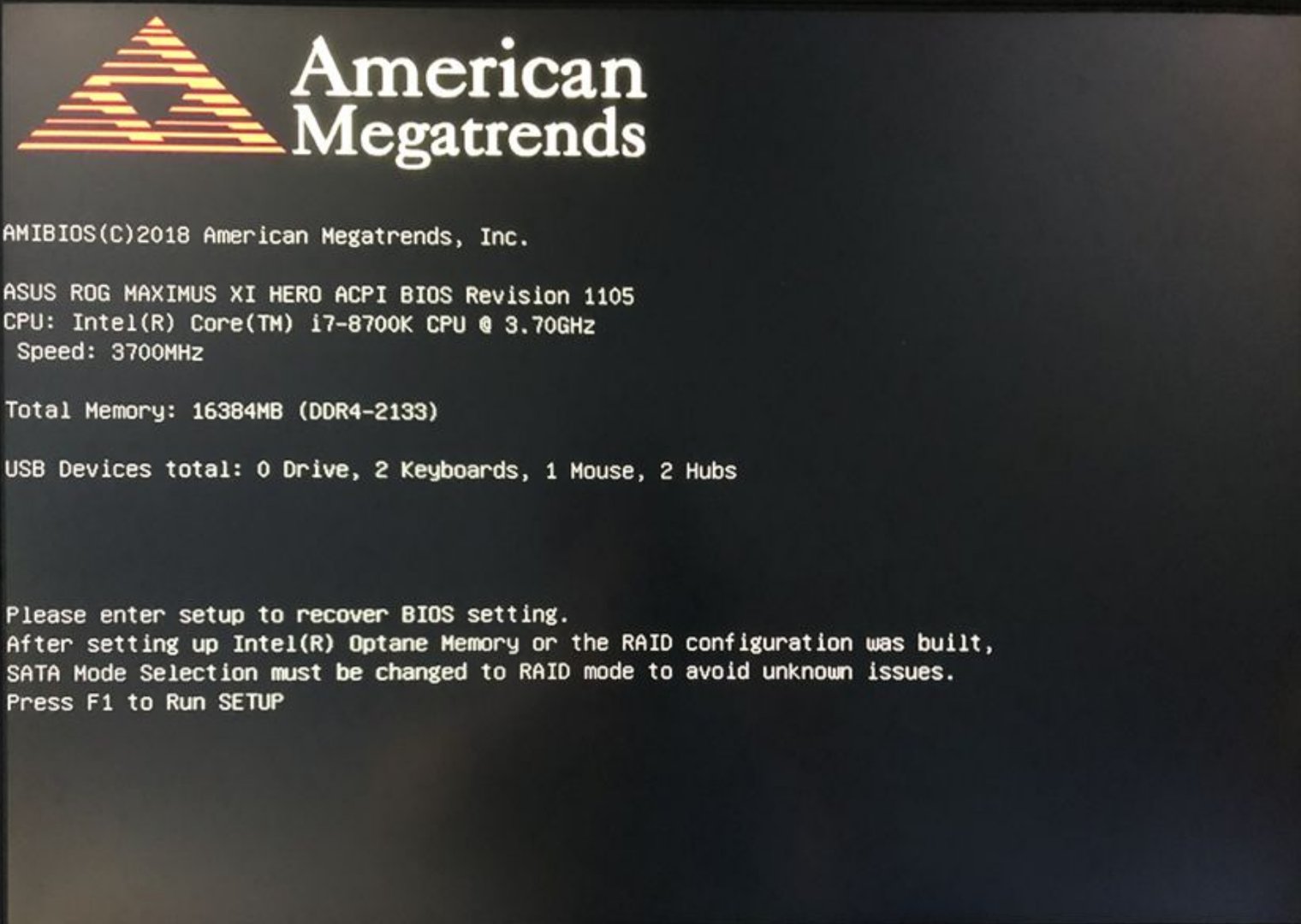 开机提示PLease enter setup to recover BIOS setting press F1 to Run SETUP