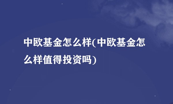 中欧基金怎么样(中欧基金怎么样值得投资吗)