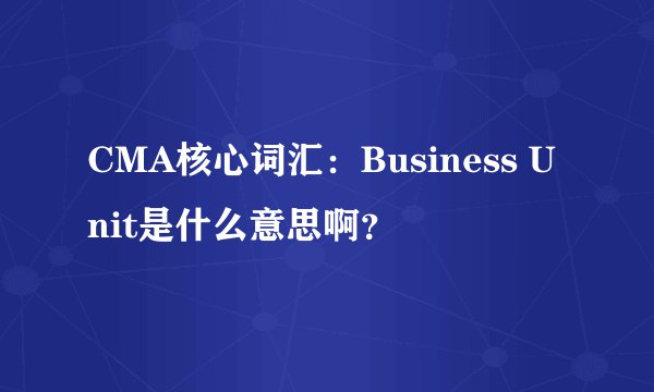 CMA核心词汇：Business Unit是什么意思啊？