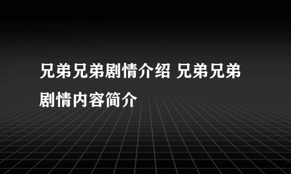 兄弟兄弟剧情介绍 兄弟兄弟剧情内容简介