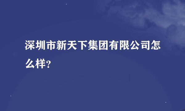 深圳市新天下集团有限公司怎么样？