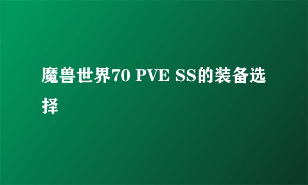 魔兽世界70 PVE SS的装备选择